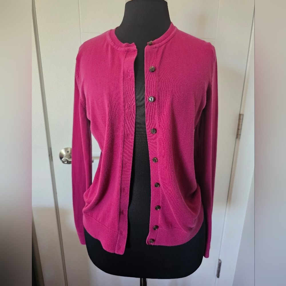 LOFT Fuchsia Womens Crew Neck , 100% Cotton Cardigan, S